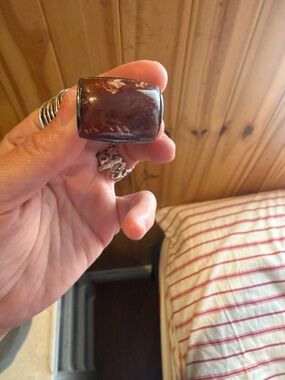 Sterling Silver Amber-Tone Rectangular Statement Ring - Brown